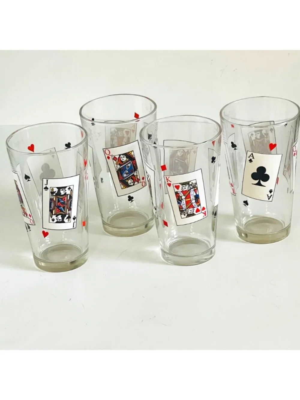 Vintage 1970s Luminarc France Poker Card Party Beer Pint Glasses MCM Barware